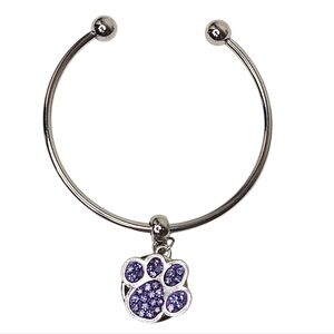 Silver Ball Opening Cuff Bangle Snap Bracelet with Purple Rhinestone Paw Snap